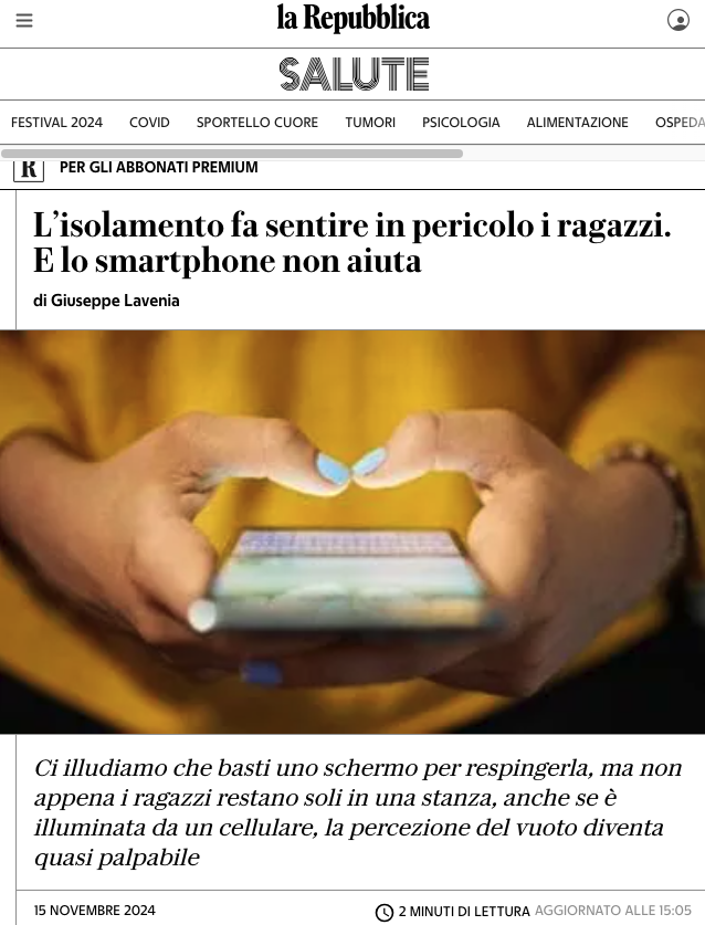 la Repubblica: Isolation Makes Kids Feel Unsafe
